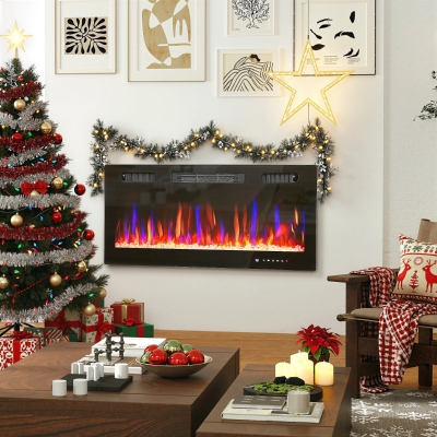 HOMCOM 36" Thin Electric Fireplace, Freestanding, Wall Mounted Fireplace Heater with Eco Mode, Auto Switch, Remote, 1500W