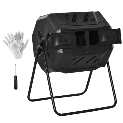 Outsunny 43 Gallon Dual Chamber Compost Bin, Rotating, Black