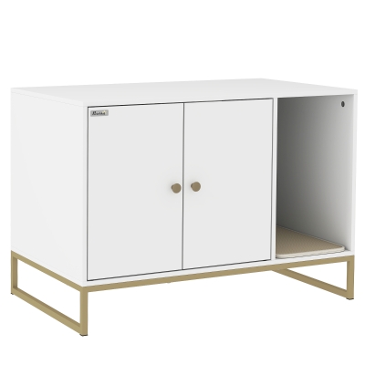 PawHut Cat Litter Box Enclosure with Tall Legs, Litter Mat, Fits Mots of Litter Box, 31.5" x 20" x 22", White