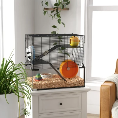 PawHut 23.5" Hamster Cage with Glass Basin, Black