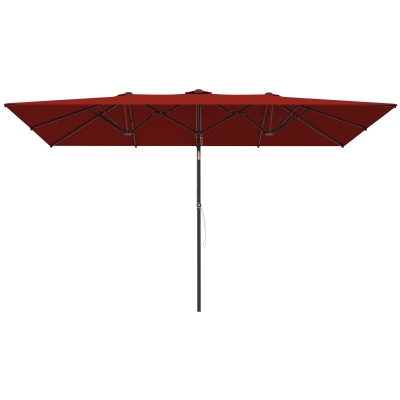 Outsunny Double-Sided Patio Umbrella Parasol with Tilt, Adjustable Height, Vents and 12 Ribs, for Garden, Deck, Pool, Wine Red