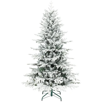 HOMCOM 6ft Artificial Flocked Christmas Tree, Full Snow Pine Tree Holiday Decor, Hinged Xmas Tree with Realistic Tips, Metal Stand, Easy Assembly