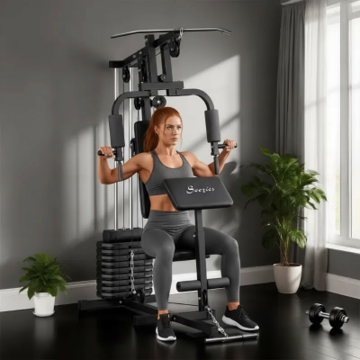 Soozier Multi-Exercise Home Gym Station with 99lbs Weight Stack, for for Back, Chest, Arms, Full Body Workout