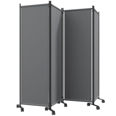 Outsunny Folding Room Divider with Castor Wheels, Rolling Privacy Screen for Home Office Bedroom, 5.6ft Tall