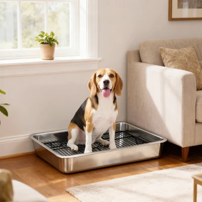 PawHut Stainless Steel Dog Potty Tray for Small/Medium Dogs, 28"x20"x4"