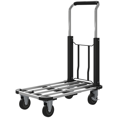 HOMCOM 330 lbs Heavy Duty Hand Truck, Folding Trolley, Dolly with Adjustable Handle and Extendable Platform, Silver and Black