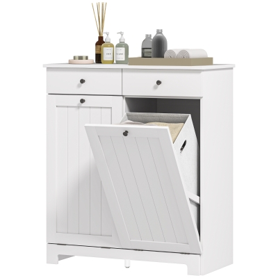 HOMCOM Laundry Cabinet, Tilt Out Laundry Hamper Cabinet with 2 Baskets, Bathroom Hamper Cabinet with 2 Drawers, White