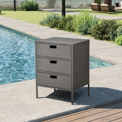 Outsunny 32" Poolside Rattan Wicker Patio Organizer Storage Cabinet Bathroom Storage w/ 3 Large Drawers Garden Outdoor