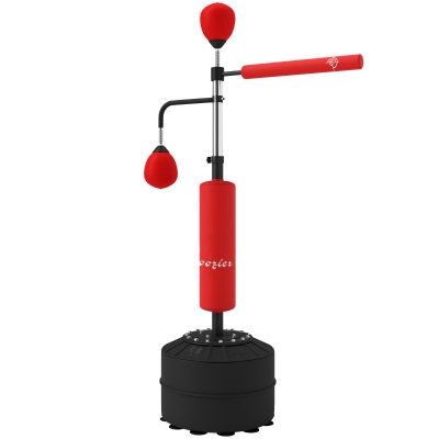 Soozier 4-in-1 Free Standing Punching Bag, Height Adjustable Boxing Bag with 2 Speed Balls, 360° Reflex Bar, Red