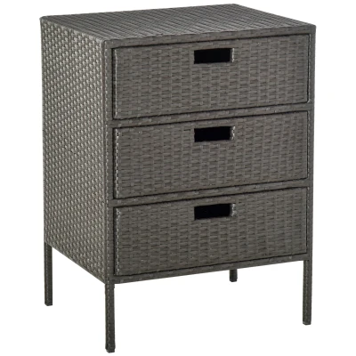 Outsunny 32" Poolside Rattan Wicker Patio Organizer Storage Cabinet Bathroom Storage w/ 3 Large Drawers Garden Outdoor