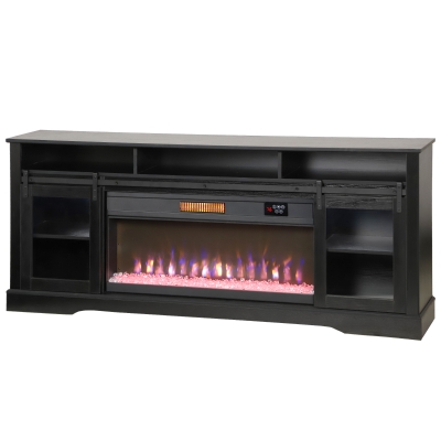 HOMCOM Black Fireplace TV Stand for 80" TVs with Storage & Cabinets