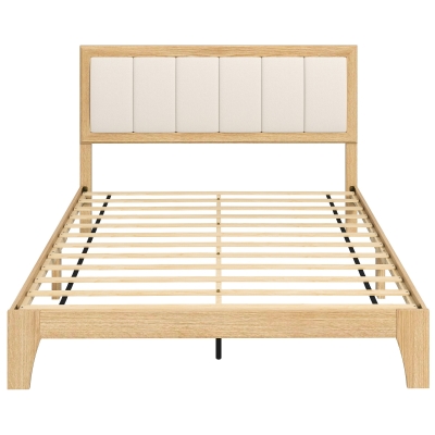HOMCOM Full Size Platform Bed Frame with Headboard, Oak