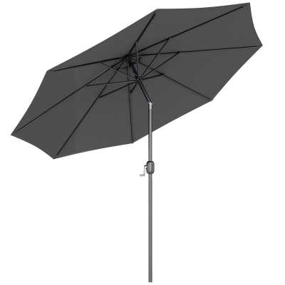 Outsunny 10' x 8' Round Market Umbrella, Patio Umbrella with Crank Handle and Tilt, Outdoor Parasol for Garden, Bench, Lawn, Grey