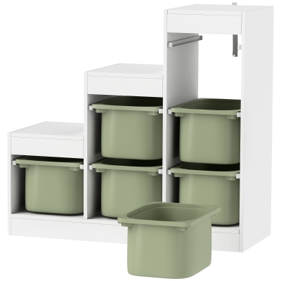 Qaba 3 Layers Toy Storage Organizer Kids Bookshelf Children Toy Storage w/ 6 Plastic Bins, Green