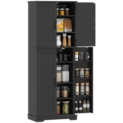 HOMCOM Tall Pantry Cabinet, 64" Storage Cabinet with Adjustable Shelves and 8 Door Spice Racks for Kitchen, Dining Room, Black