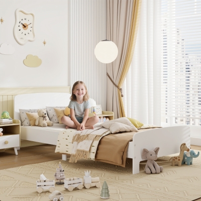 Qaba Bed Frame for Girls and Boys, Bedroom Furniture, White