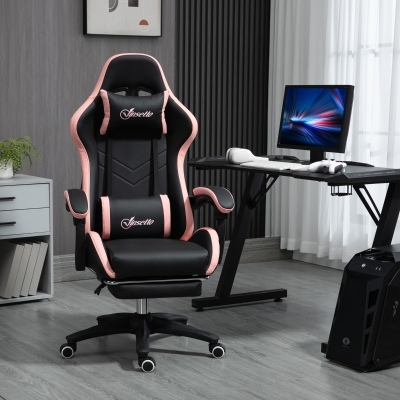 Vinsetto Computer Gaming Chair, PU Leather Office Desk Chair with Footrest, Swivel Wheels, 135° Reclining Back, Black