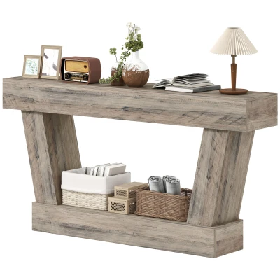 HOMCOM 63 Inch Vintage Console Table, Narrow Entryway Table with Open Shelf for Living Room, Light Brown
