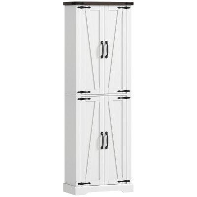 HOMCOM 72" Pantry Cabinet, Farmhouse Freestanding Kitchen Storage Cabinet with Adjustable Shelves for Dining Room, White