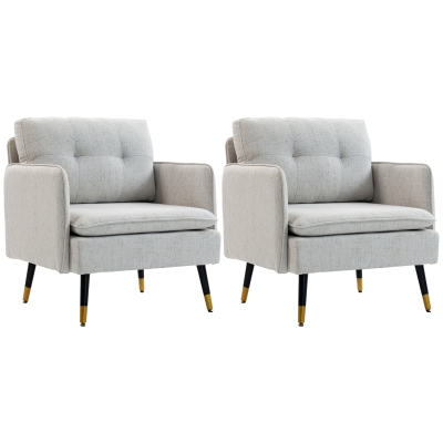 HOMCOM Accent Chairs Set of 2, Upholstered Armchairs with Tufted Back Cushion and Steel Legs for Living Room, Bedroom