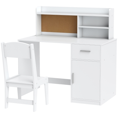 Qaba Kids Desk and Chair Set, Kids Study Table and Chair Set with Storage Hutch, Drawer, Cabinet, Compartments, Cork Board