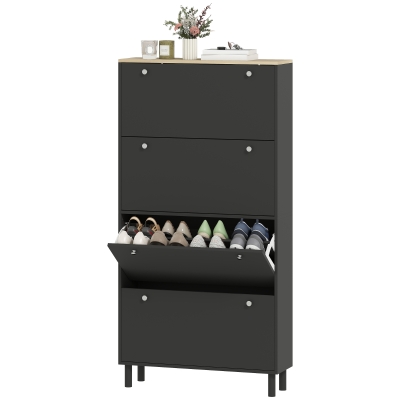 HOMCOM Narrow Shoe Cabinet with 4 Flip Drawers, Shoe Storage Cabinet with Adjustable Shelves, Holds 24–32 Pairs, Black