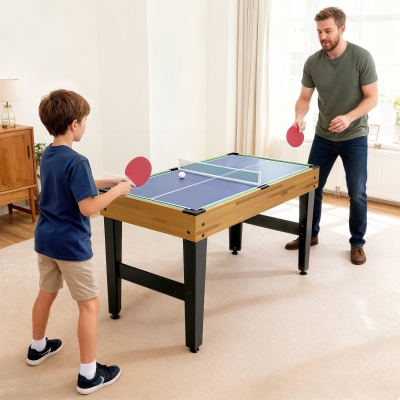 Soozier 48 in 13-in-1 Combo Multi Game Table with Foosball, Pool, Hockey and More for Kids and Adults, Light Walnut