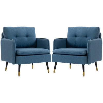 HOMCOM Accent Chairs Set of 2, Upholstered Armchairs with Tufted Back Cushion and Steel Legs for Living Room, Bedroom