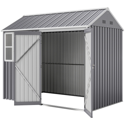 Outsunny 8' x 6' Metal Garden Shed, Lockable Tool Storage, Gray