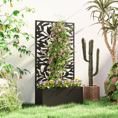 Outsunny Raised Garden Bed with Trellis, Outdoor Privacy Screen with Planter Box, 24" x 9.1" x 44.5", Black