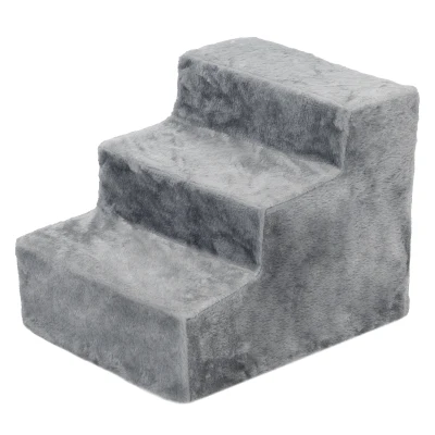 PawHut 3-Step Dog Ramp for Sofa, Bed, and Couch, with Removable Cover, Light Grey