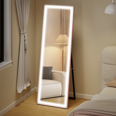 HOMCOM LED Mirror with Dimmable and 3 Colour Lights, 64" x 21" Rectangular Floor Mirror for Bedroom Living Room, Pink