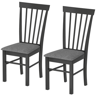 HOMCOM Farmhouse Upholstered Dining Chairs Set of 2, Black/Gray