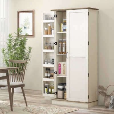 HOMCOM 70" Tall Kitchen Pantry Cabinet with Door Shelves and Adjustable Shelves, Cream White