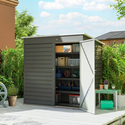 Garden Storage Shed 75.6" W x 51.2" D x 65.7"/72.4" H Light Gray