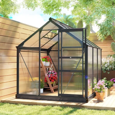 Outsunny Heavy Duty Polycarbonate Greenhouse Kit, 6.2'x6.2' Gray