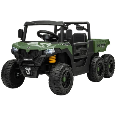 Qaba 24V 4WD Kids Ride On Truck with 6 Wheels Electric Ride On Car with Remote, Dump Bed for 3-8 Years, Green