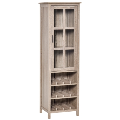 HOMCOM Tall Wine Cabinet, 12-Bottle Rack, Gray Oak