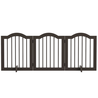 PawHut 24" Freestanding Pet Gate For Dogs with 2 Support Feet, Coffee