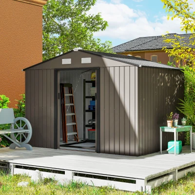 Outsunny 9' x 6' Outdoor Storage Shed, Brown with 4 Vents