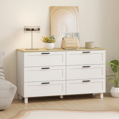 HOMCOM 47" Wide Chest of Drawers, Modern Dresser with 6 Drawers and Wood Legs for Bedroom, Living Room, Entryway, White