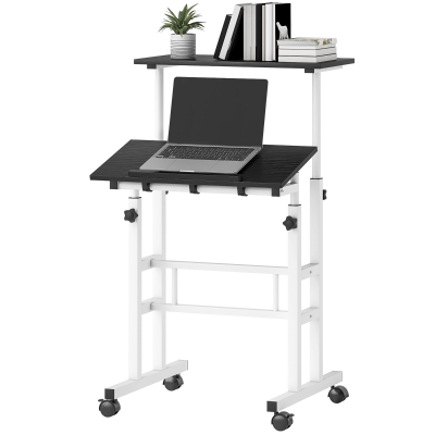 HOMCOM Stand Up Desk, Height & Angle Adjustable Computer Desk with Wheels for Standing or Sitting, Laptop Table, Black