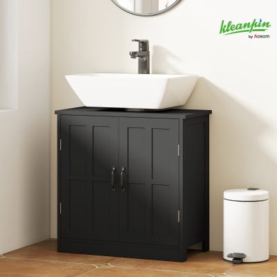 kleankin Black Bathroom Sink Cabinet with Adjustable Shelf