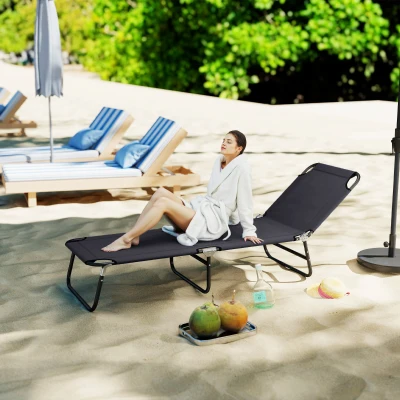 Outsunny Folding Chaise Lounge Chairs, Outdoor Reclining, Black