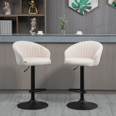 HOMCOM Modern Swivel Barstools, Upholstered Linen, Steel Frame, Beige