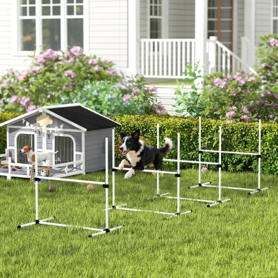 PawHut 4-Piece Dog Agility Training Set with Adjustable Jumps, White