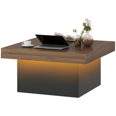 HOMCOM Square Coffee Table with 16-Colour LED Lights, 35-inch Modern Center Table for Living Room, Walnut
