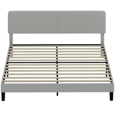 HOMCOM King Size Bed Frame with Adjustable Upholstered Headboard Platform Bed Frame Wood Slat Support Noise Free Light Grey