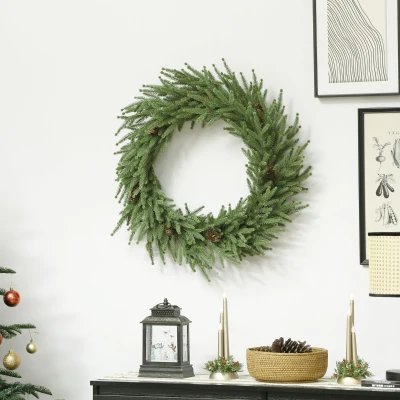 HOMCOM 24" Artificial Christmas Wreath with Pine Cones, Green