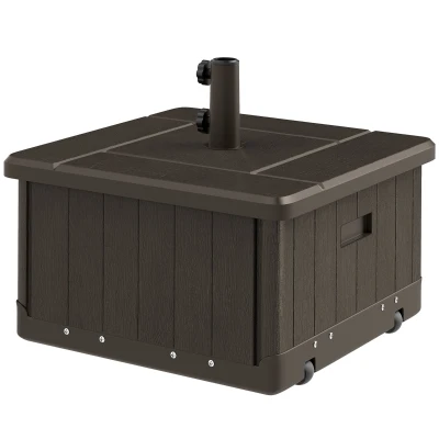 Outsunny 3-in-1 Outdoor Umbrella Base with Wheels and Handles, End Table, Flower Box Planter with Hole, 176 lbs. Capacity, Brown